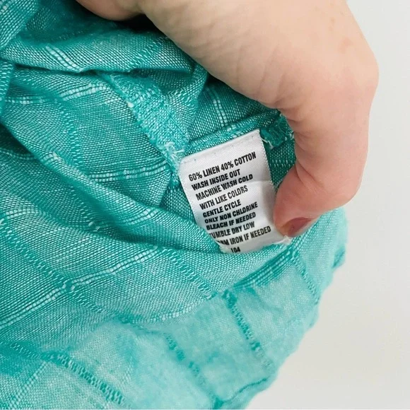 Kim Rogers Linen/Cotton 3/4 Sleeve Button Down Shirt Turquoise - Picture 9 of 14